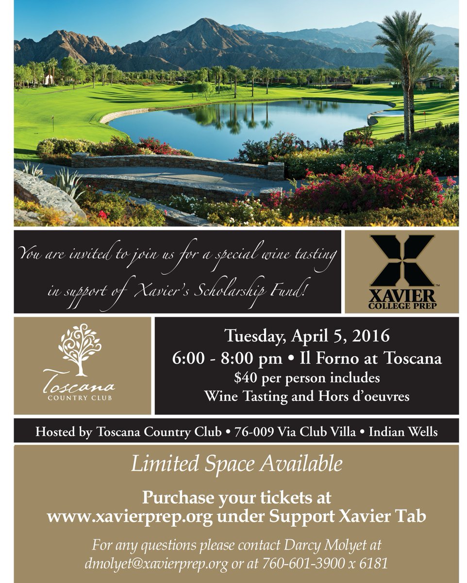 XavierPrepHS's tweet photo. Limited Tickets available for the Xavier Wine at Tasting Toscana CC #toscanacc #xavierprephs #supportxavier https://t.co/UNESFwMF3I