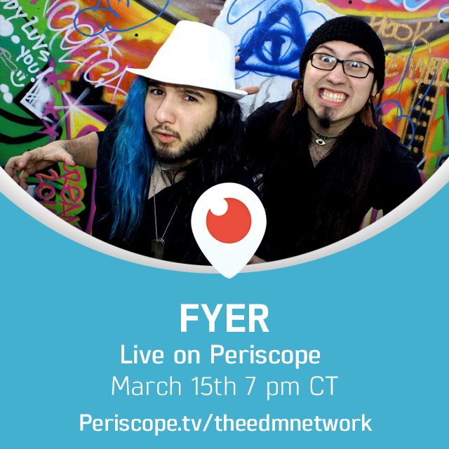 We got <a href="/FYEROfficial/">FYER</a> aka <a href="/GabrielGuardian/">Gabriel Guardian</a> and <a href="/BobbyDuque/">BOBBY DUQUE</a> on our #Periscope tonite 7 PM CT - pscp.tv/theedmnetwork