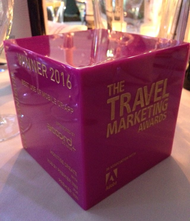 Super chuffed to win the Gold award for Best Use of Mobile or App at the Travel Marketing Awards tonight👍🏼💚 #TTMA16