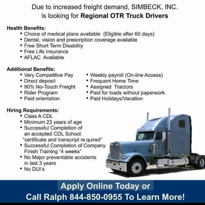 TruckerMagazine's tweet photo. Simbeck is hiring. Call Ralph 844-850-0955 or apply online https://t.co/SkeVVLLi7V https://t.co/jcn5bvU77b