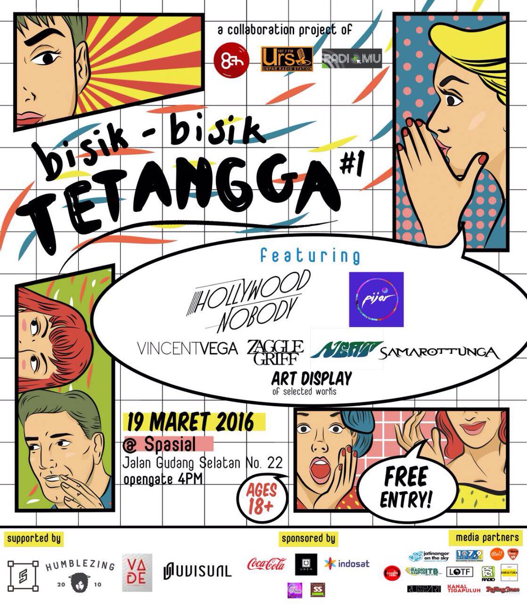 Todayy!!! <a href="/bisiktetangga_/">Bisik-Bisik Tetangga</a> #1  || at Spasial || w/ <a href="/hollynobody/">Hollywood Nobody</a> <a href="/pijarmusic/">Pijar</a> <a href="/vincentvegaband/">V^</a>  etc.|| Free!!