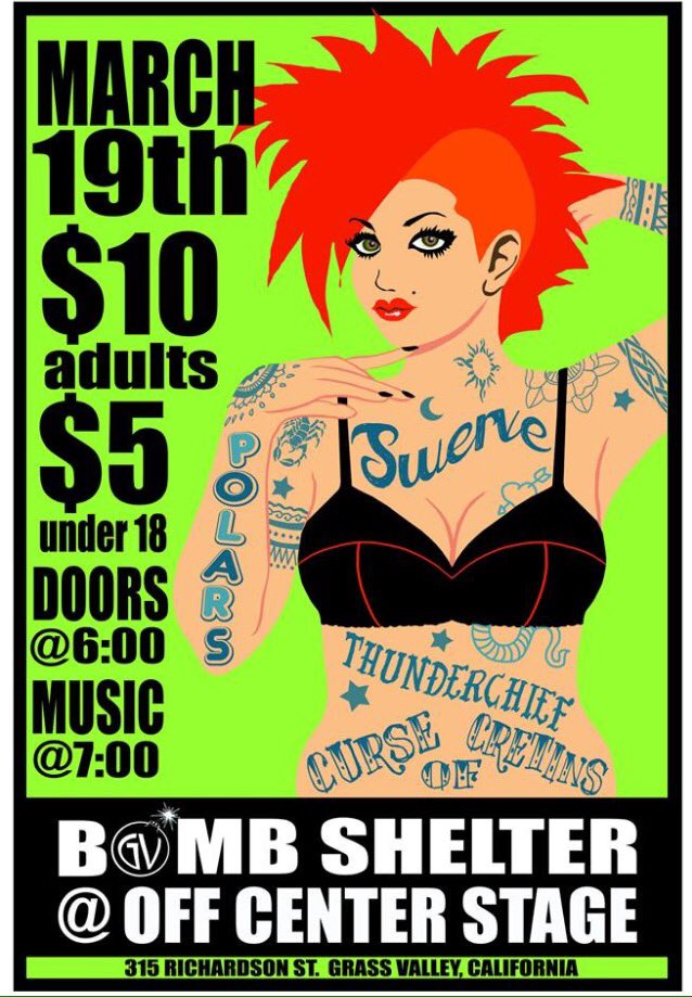Seismomatic's tweet image. Swerve, Thunderchief, Curse of Cretins and Polars at Off Center Stage, Grass Valley 3/19 7PM facebook.com/events/5637222…
