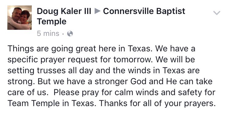 ConnersvilleBT's tweet photo. Keep praying for our men in Texas! https://t.co/4SXCbLDtto