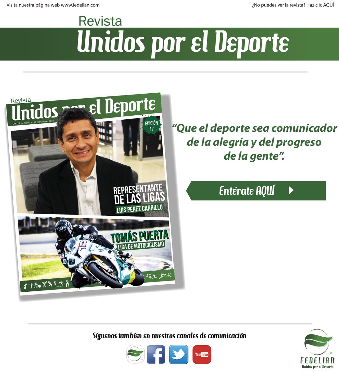 Fedelianligas's tweet photo. ¡No te pierdas la edición N°17 de nuestra revista virtual #UnidosPorElDeporte! > https://t.co/jWJC2tTHRE https://t.co/aHyH6lzal2