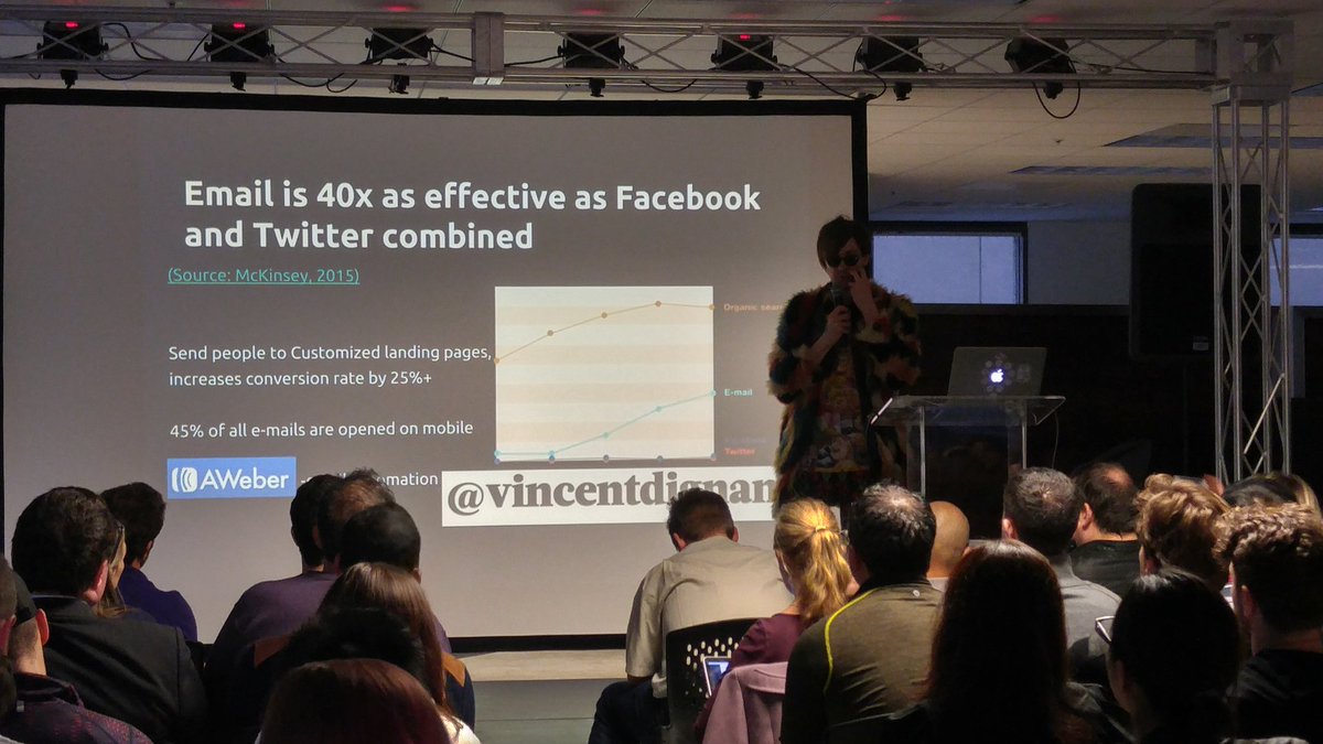 Sophie_Bousset's tweet photo. Email is 40x as effective as Twitter + Facebook combined. Words of wisdom from #growthhacking guru @vdignan https://t.co/eWS091KPZf