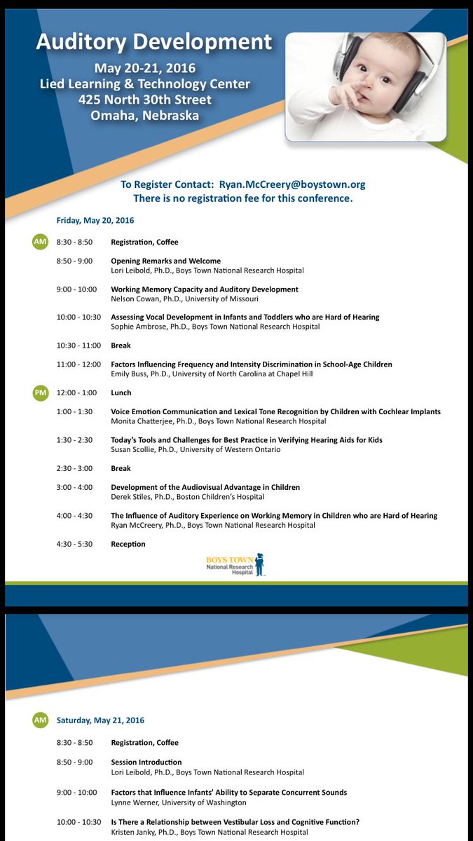 ryanwmccreery's tweet photo. Check out the agenda for our Auditory Development Conference! FREE registration! #AudPeeps #research #ADC16 https://t.co/jiXQbfbDaH
