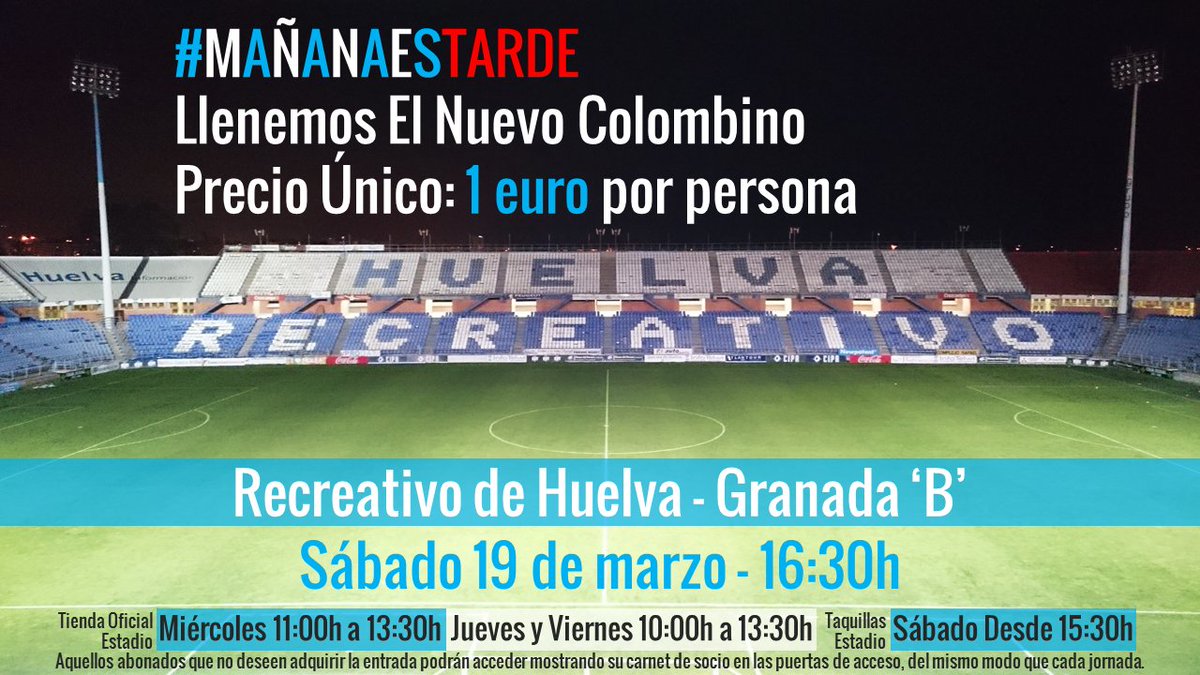 recreoficial's tweet photo. Ahora es el momento, #MañanaEsTarde. Este sábado 19 llenemos el Nuevo Colombino. Todos unidos por el Decano. #Recre https://t.co/I1mLMeabZ6