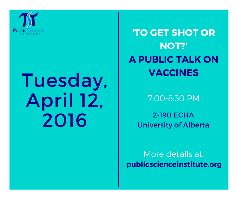 PubSciInstitute's tweet photo. PSI is hosting a free public talk on #vaccines! 
More info &amp; registration: https://t.co/vUMX1FyiNU  #yeg #FreeEvent https://t.co/Gq5Wafy6mP