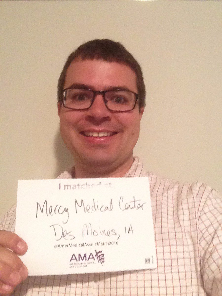otto4's tweet photo. I matched to Mercy Medical Center in Des Moines IA @AmerMedicalAssn
using #Match2016 https://t.co/e1voPMz5ZZ