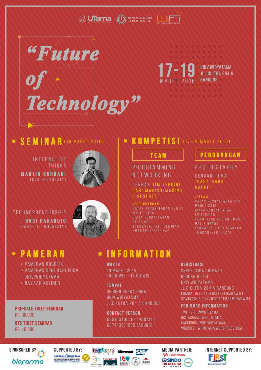 Ikuti seminar &amp; kompetisi "Future of Technology" dalam Widyatama Informatics Festival <a href="/wifiutama/">WIFi UTama</a> , 17-19 Maret 2016
