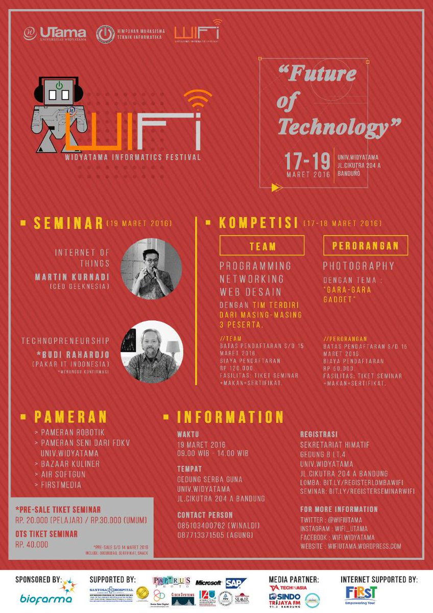 Hadiri seminar Internet of Things &amp; Technopreneurship dlm Widyatama Informatics Festival <a href="/wifiutama/">WIFi UTama</a>, 19 Maret 2016