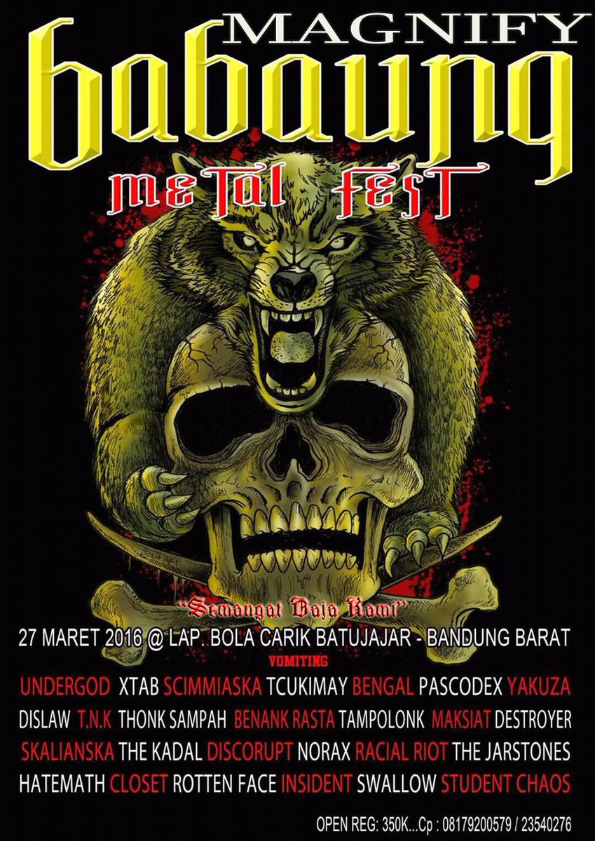 Mafia_Twiter's tweet photo. MAGNIFY BABAUNG METAL FEST, "SEMANGAT BAJA KAMI" BLASTING  27 MARET 2016, BATUJAJAR BANDUNG BARAT. #MAGNIFYBABAUNG https://t.co/ri7ssfLQ3H