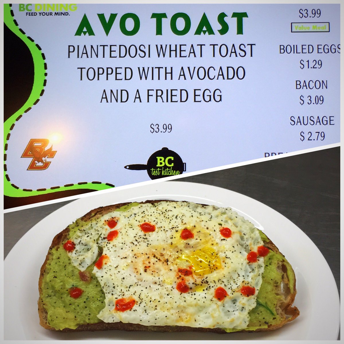 MikeatMac's tweet photo. Test Kitchen Alert! Come try our AVO TOAST for breakfast #BCTestKitchen https://t.co/0kTuRFvxK5
