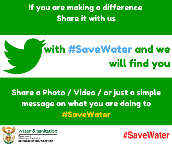 GovernmentZA's tweet photo. #SaveWater Every drop counts. Make it count! #WaterWeek #OperationHydrate https://t.co/jWg3tC9K5R https://t.co/NJ5KAoRIk5