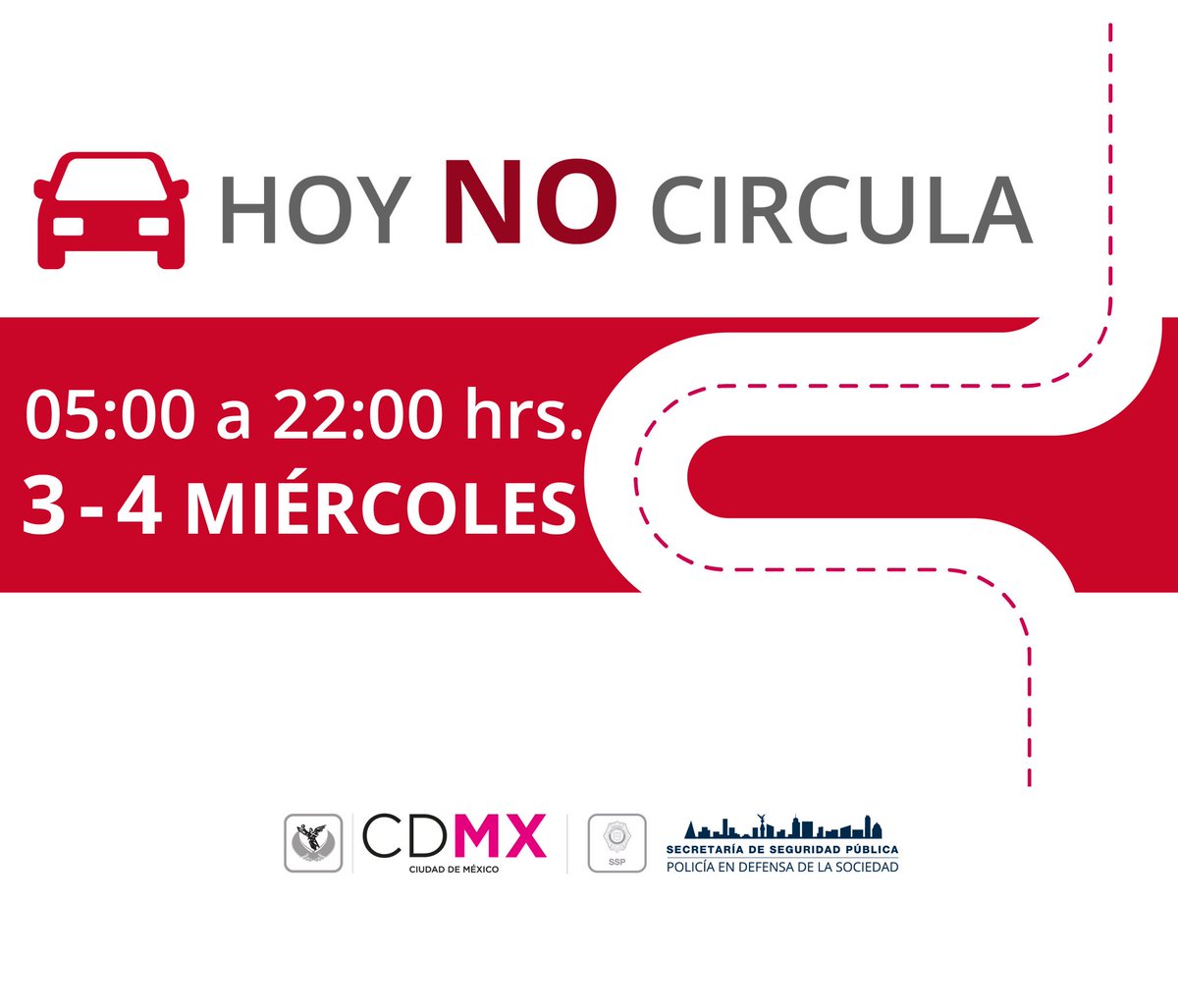 Miércoles 16 de Marzo programa #HoyNoCircula. De 05:00Hrs a 22:00Hrs. Evita ser sancionado.