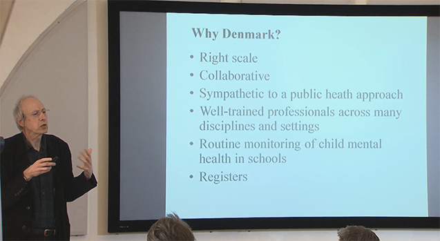 AU_Sundhed's tweet photo. Prof Robert Goodman: DK har et stort potentiale for at arbejde systematisk m psykisk trivsel hos børn #sundhpol https://t.co/8x3UY64zRU