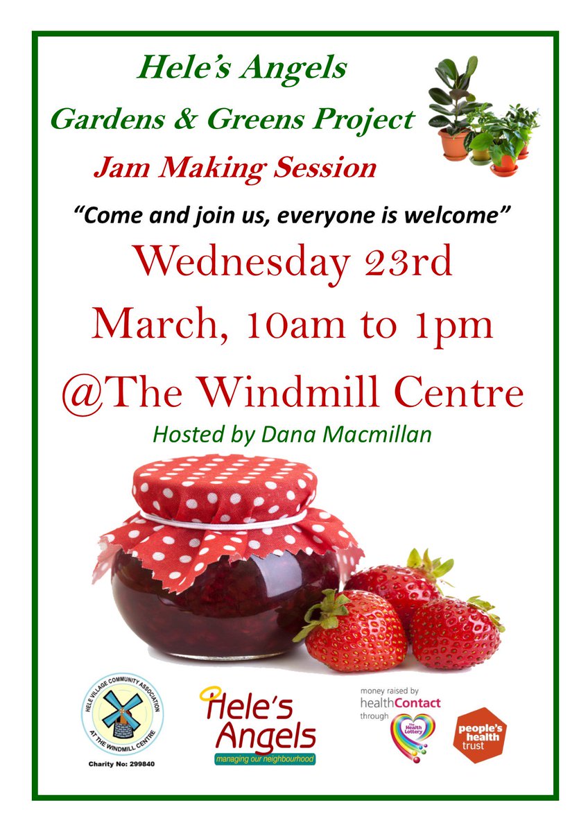 HelesAngels's tweet photo. @windmillcentre Wednesday 23rd, 10am join #gardensandgreens for a free Jam making session. https://t.co/AonJaGqDOl