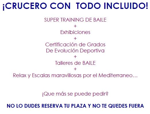 #CrucerodeBaile Mediterráneo
5-12 sept 2016
BUQUE COSTA DIADEMA
Anímate, baila y
visita Baleares, Italia y Francia!