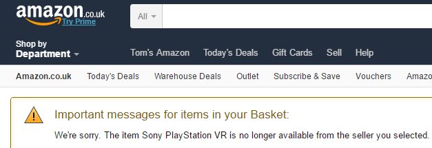 tomphillipsEG's tweet photo. Aaaand it's gone. Amazon UK has sold out of PlayStation VR in under 10 minutes. https://t.co/uwdw6B7cmx