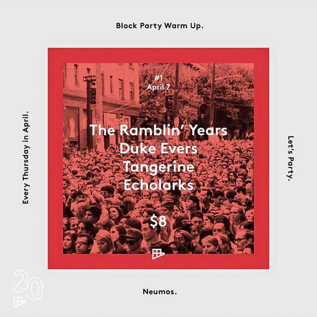 <a href="/Neumos/">Neumos</a> &amp; <a href="/kexp/">kexp</a> presenting <a href="/CHBlockParty/">Capitol Hill Block Party</a> warmup #1! Party with us <a href="/theramblinyears/">The Ramblin' Years</a> <a href="/tangerine_band/">TANGERINE</a> <a href="/TheEcholarks/">The Echolarks</a>!!!!