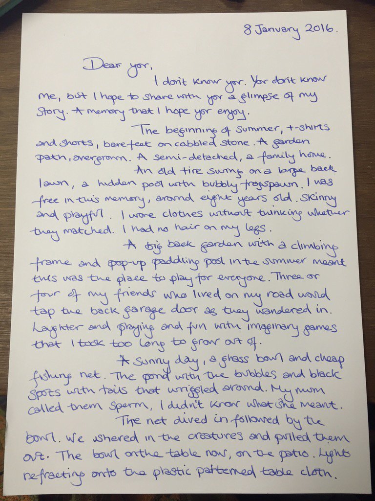My_PersonalPost's tweet photo. #handwrittenletter sent to a #stranger #memory of summer &amp; frogspawn 
#poem #shortstories #letter #art https://t.co/ILmMrRd1W5