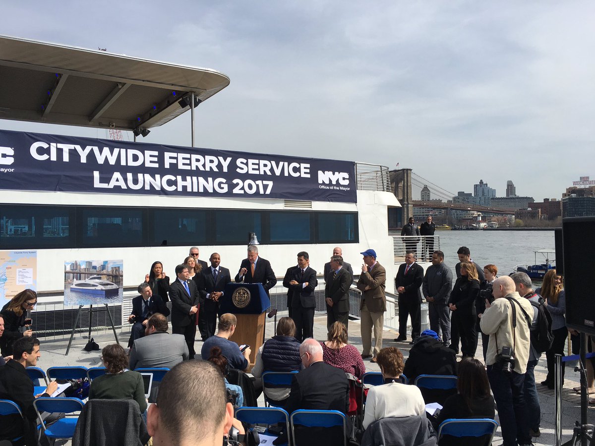 broadtweetnyc's tweet photo. Mayor De Blasio announcing that Hornblower Inc. will open a citywide ferry service starting in 2017. https://t.co/b0OshAxsQP