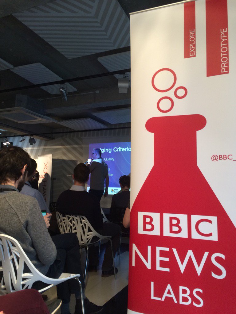 SyTpp's tweet image. Just came in for the final presentations at #newshack in Old Street - really impressive ideas! @BBC_News_Labs