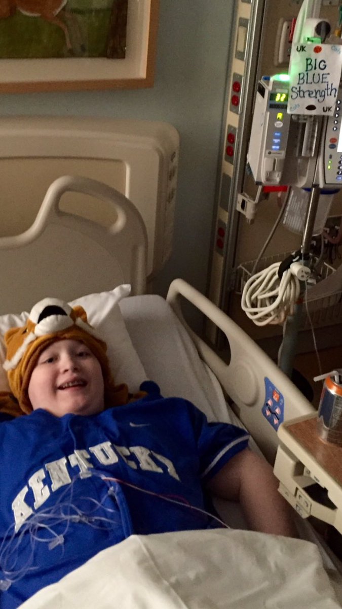 TeamTobyRocks's tweet photo. Toby's convincing all his nurses that they should cheer for UK tomorrow!  Good luck @AlexTheGreat22 @Eddie_Bounce24 https://t.co/lhyLwuab9U