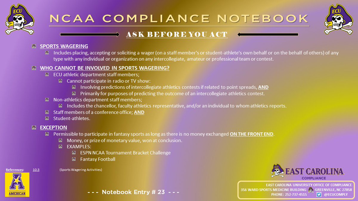 Compliance Note #23: Sports Wagering #ECUndaunted #ECUPirates