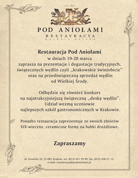 Pod_Aniolami's tweet photo. #Kraków #krakowskieświniobicie #podaniolami #restauracja #sklepik #rynekgłówny
#konkurs https://t.co/ytk44F0fcw