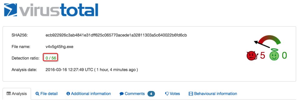 iHeartMalware's tweet photo. 0/56 for most recent #locky campaign. Um, what? #AVFails https://t.co/PN1zDhlfsO https://t.co/b7Jet1Zr93