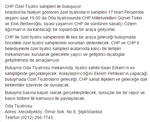 CHPBingolSM's tweet photo. CHP Özel Tiyatro sahipleri ile buluşuyor. 17 Mart Perşembe Saat 19.00 - Oda Tiyatrosu https://t.co/oS8NCUeein