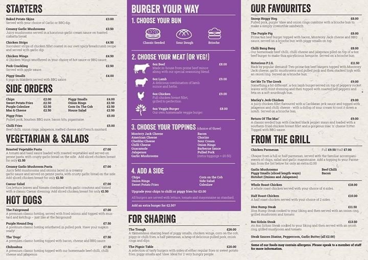 The menu at the purple Pig really has something for everyone #burgers #hotdogs #pasta