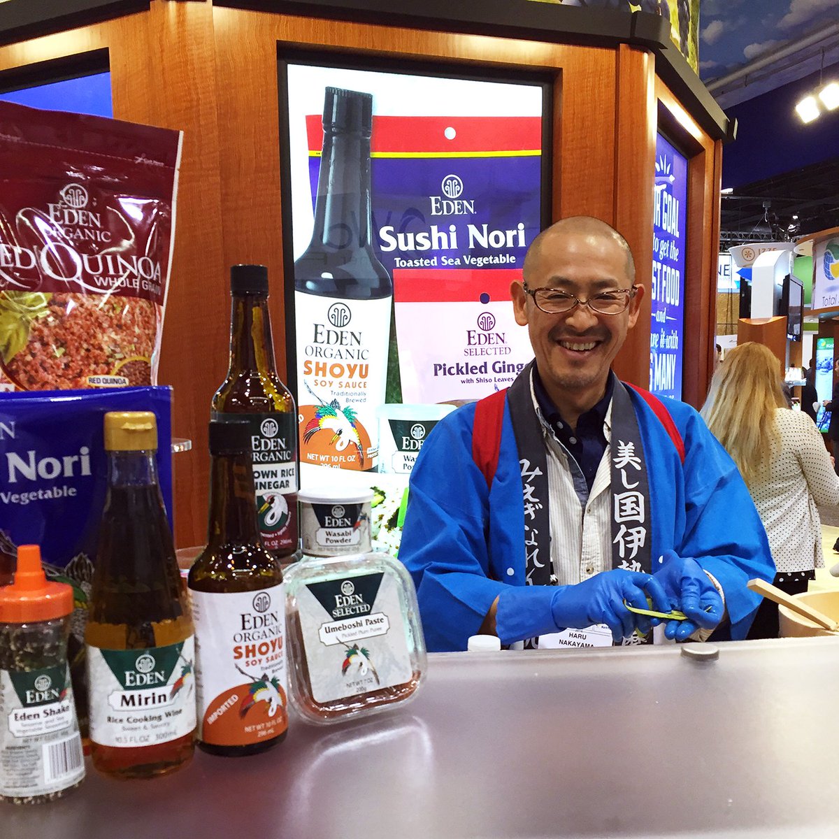 edenfoods's tweet photo. Highlights from #NPEW2016: Haru making sushi samples at the Eden Booth. #EdenFoods #pureandpurifying #ExpoWest2016 https://t.co/3VtwL1FKAA