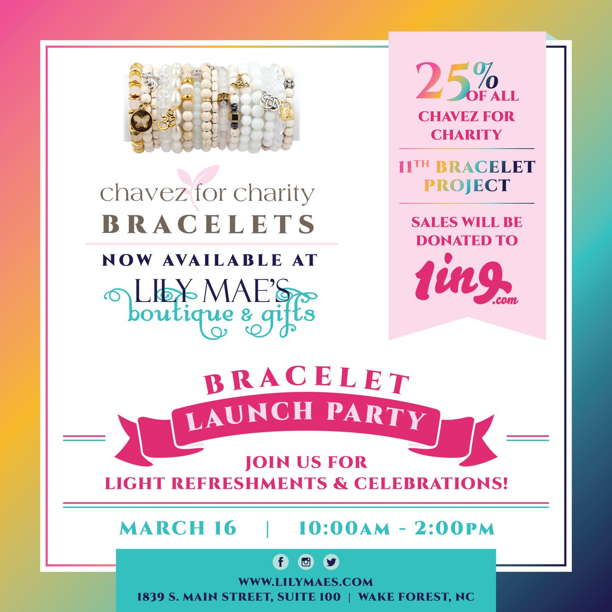 Fightfor1ofUs's tweet photo. It's Happening Now! The unveiling of the bracelet that benefits 1in9 @LilyMaesNC !  Come see us! https://t.co/e7Zh8ef39S