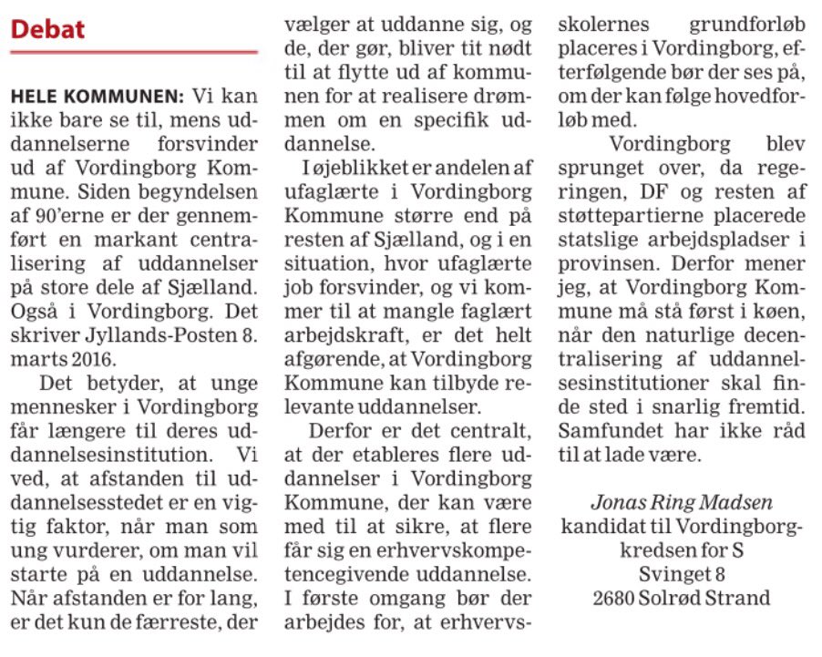 JonasRingMadsen's tweet photo. Det er afgørende, at unge mennesker kan tage deres uddannelse i Vordingborg. #dkpol #uddpol #vækstborg https://t.co/HM96J9qFMI