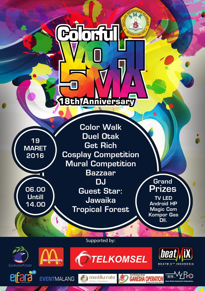 seru seruan Colorful VOHISMA 18th Anniversary <a href="/eventmalang/">Event Malang</a> <a href="/ELFARAFM/">98.6 ELFARA FM Malang</a> <a href="/tsel_malang/">Telkomsel Malang</a> 
<a href="/beatmix_ind/">BeatMiX™ Indonesia</a>