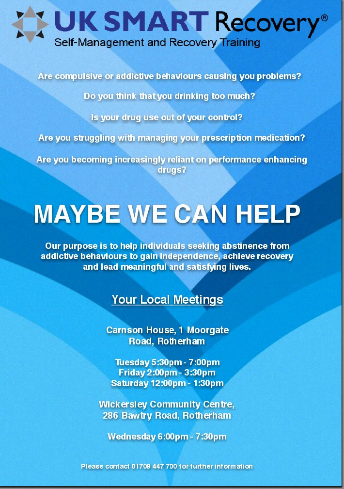 CarnsonCGL's tweet photo. Come along to a new #SmartRecovery meeting tonight at #WickerlseyLibrary 6.00-7.30. #RecoveryInTheCommunity https://t.co/zd2lGfjEqI