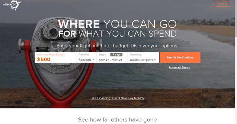 LodgIQmktwatch's tweet photo. New #travel #tech we love: #Wherefor, search for #hotels &amp; flights by what you want to spend https://t.co/4iFc0ixo0w https://t.co/2TEvUKt8nw