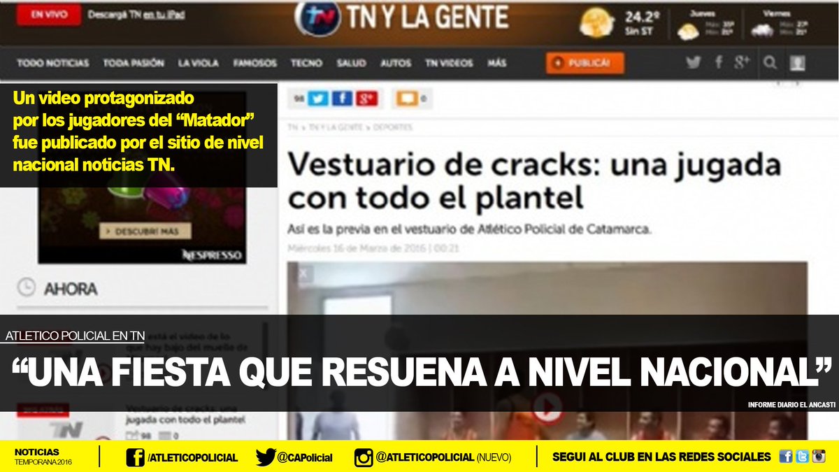 CAPolicial's tweet photo. Un video protagonizado por los jugadores fue publicado por el sitio de noticias TN, en su sección 'Toda Pasión'. #TN https://t.co/YscHzK9YDR