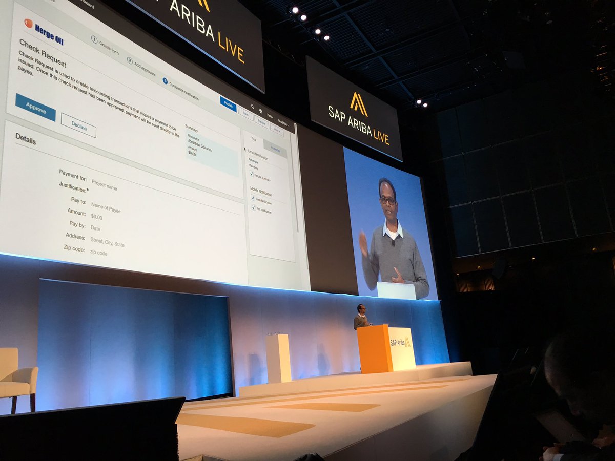 SteveSSingh's tweet photo. The push on innovation continues. @SAPAriba CTO showing off open platform services. #SAPAribaLive https://t.co/SlqxnIgMH5