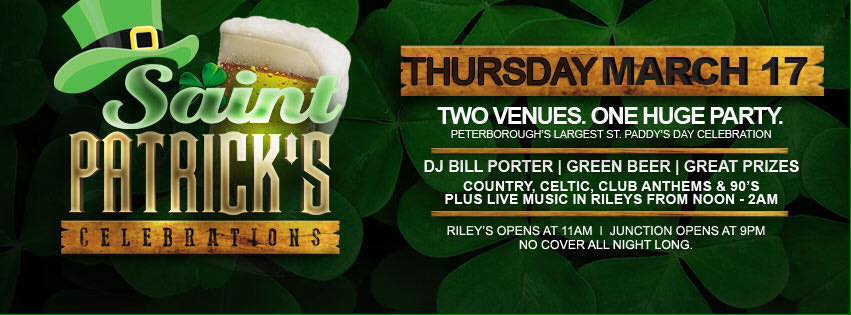 Ptbo_Canada's tweet photo. Big #StPatricksDay party tomorrow @junctionptbo @rileysptbo hosted by @dj_dollabill. Don't miss it. https://t.co/n7g8wgm7PY