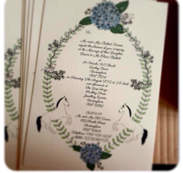 SayHelloPaper's tweet image. Bespoke #weddinginvitation for a couple with a ❤️ for #horses. #Flowers &amp;amp; #colours co-ordinate with those on the day