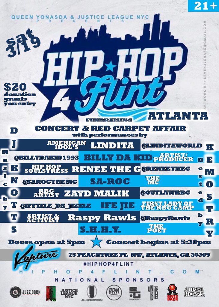 HipHop4FlintATL's tweet photo. We do this for Flint! Donations can be made here: https://t.co/qf9Nt5hW3e or at the door. #HipHop4Flint ✊🏾 https://t.co/A1L7jSk2jb