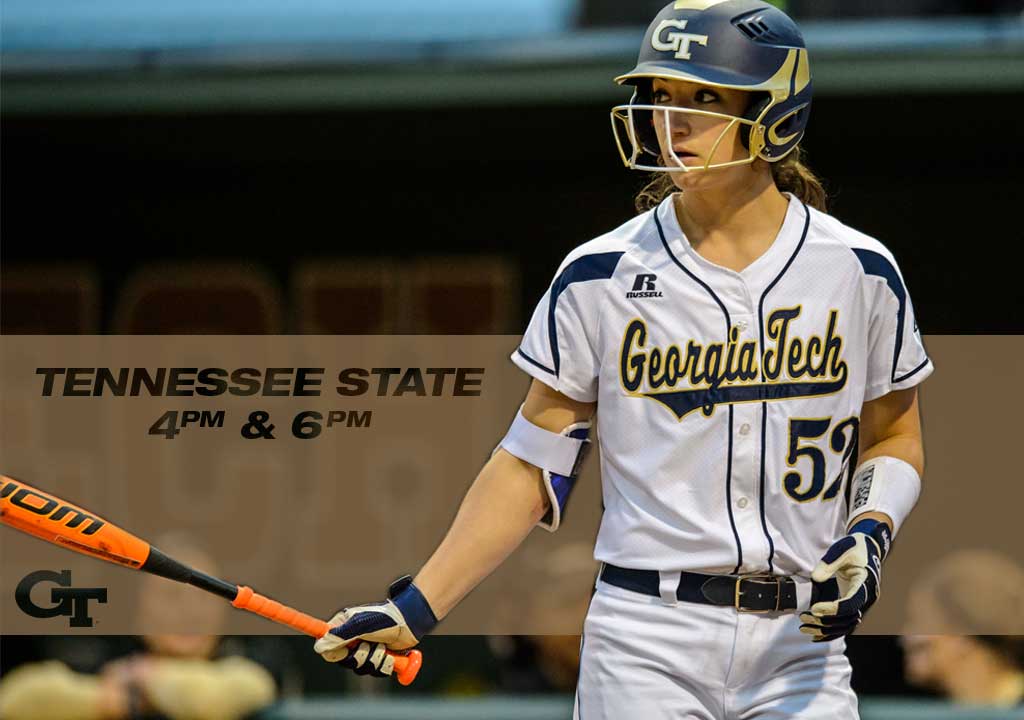 GaTechMarketing's tweet photo. Stop by Mewborn Field this afternoon for the @GaTechSoftball double header against Tennessee St. at 4 &amp; 6pm! https://t.co/E5hHlkqeWW