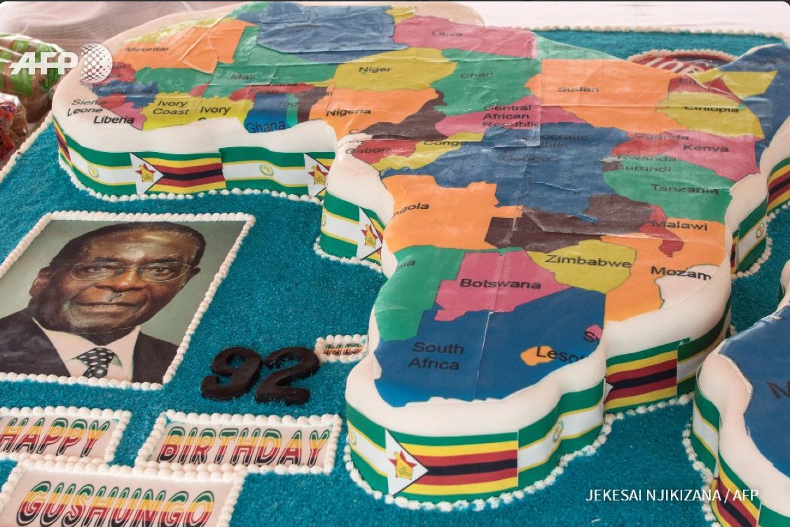 Learn your African countries with Mugabe's birthday cake! #92yearsold. Oldest chief of state on the continent.