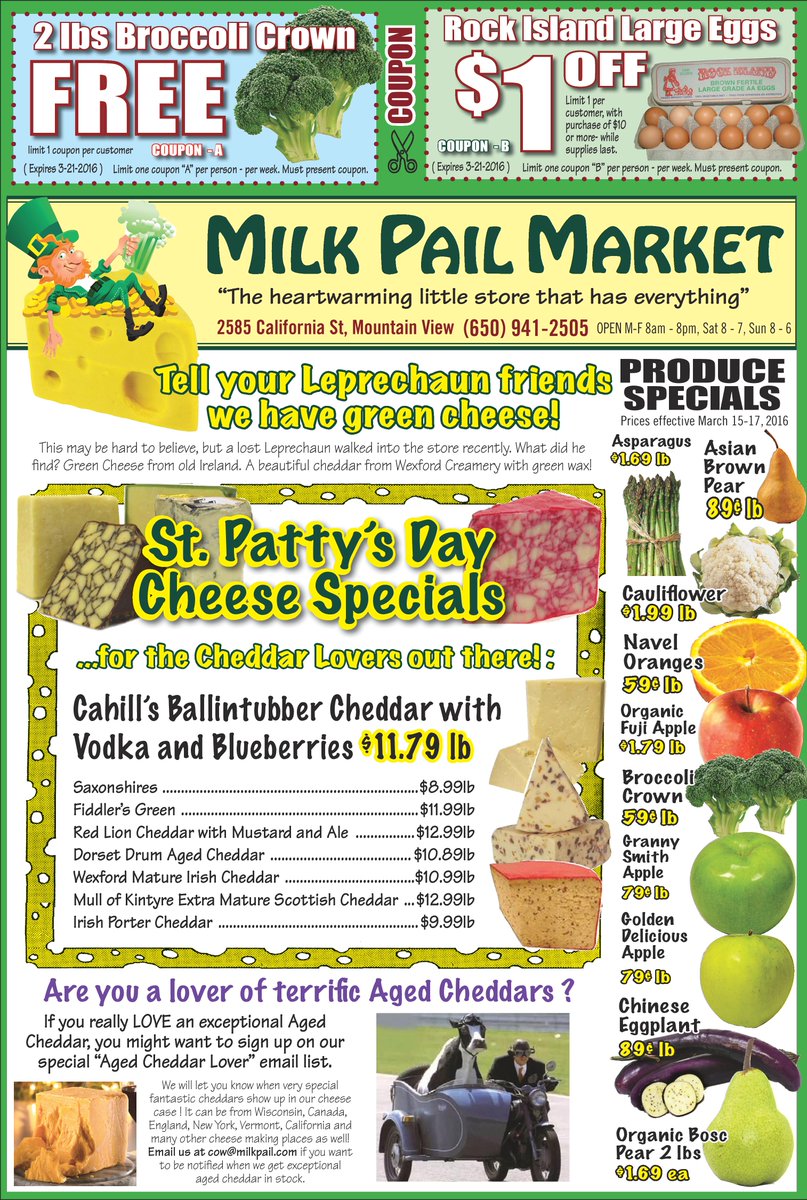 TheMilkPail's tweet photo. Stop by this week &amp; pick up some #Irish #cheese to help get you in the true St. Patrick's Day spirit! #ILoveMV https://t.co/ZGpij6p0iD