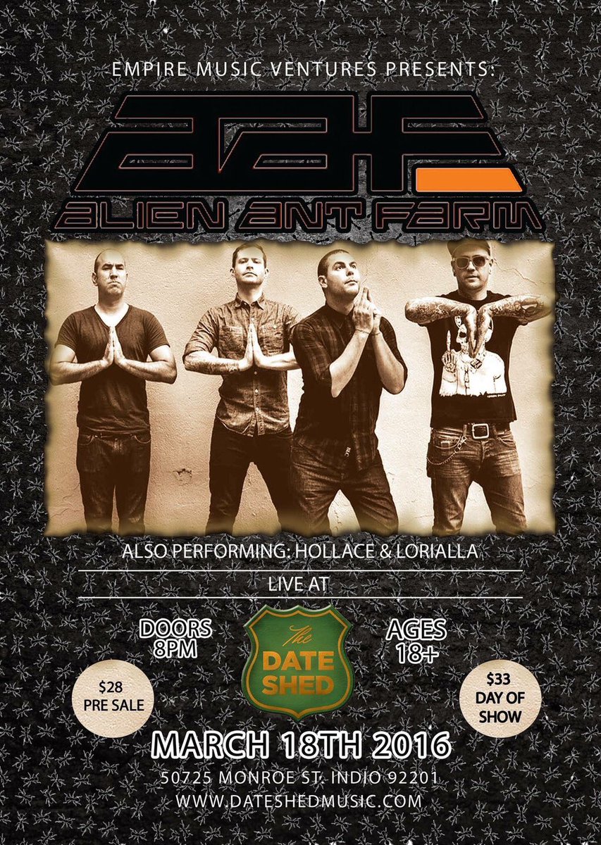 LoriallaMusic's tweet photo. @Bianca__Rae Please spread the word! 🙏🏽@alienantfarm live at @dateshed this #Friday with #Lorialla #CoachellaValley https://t.co/5x39fChruc