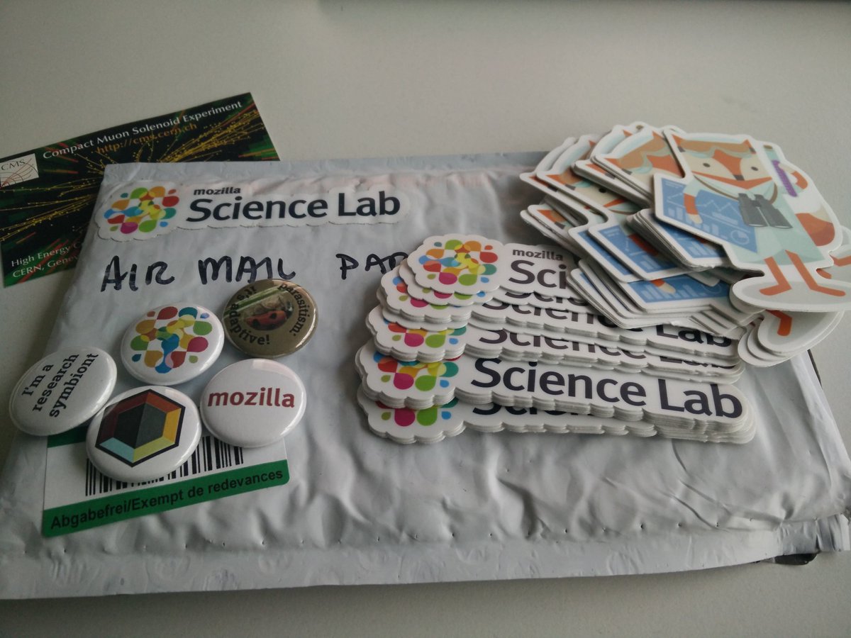 mozstudyCERN's tweet photo. #mozstudy Swag Pack has arrived at @CERN! Thanks, @MozillaScience team. :D https://t.co/FOUxPquhzY
