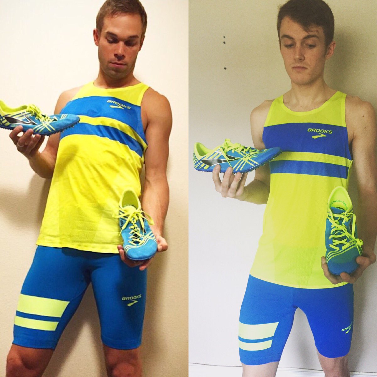 Mychasiw's tweet photo. Who wore it better? Olympian vs Beer Miler. #RunHappy vs #RunHappyEh https://t.co/3wo3nLyYal